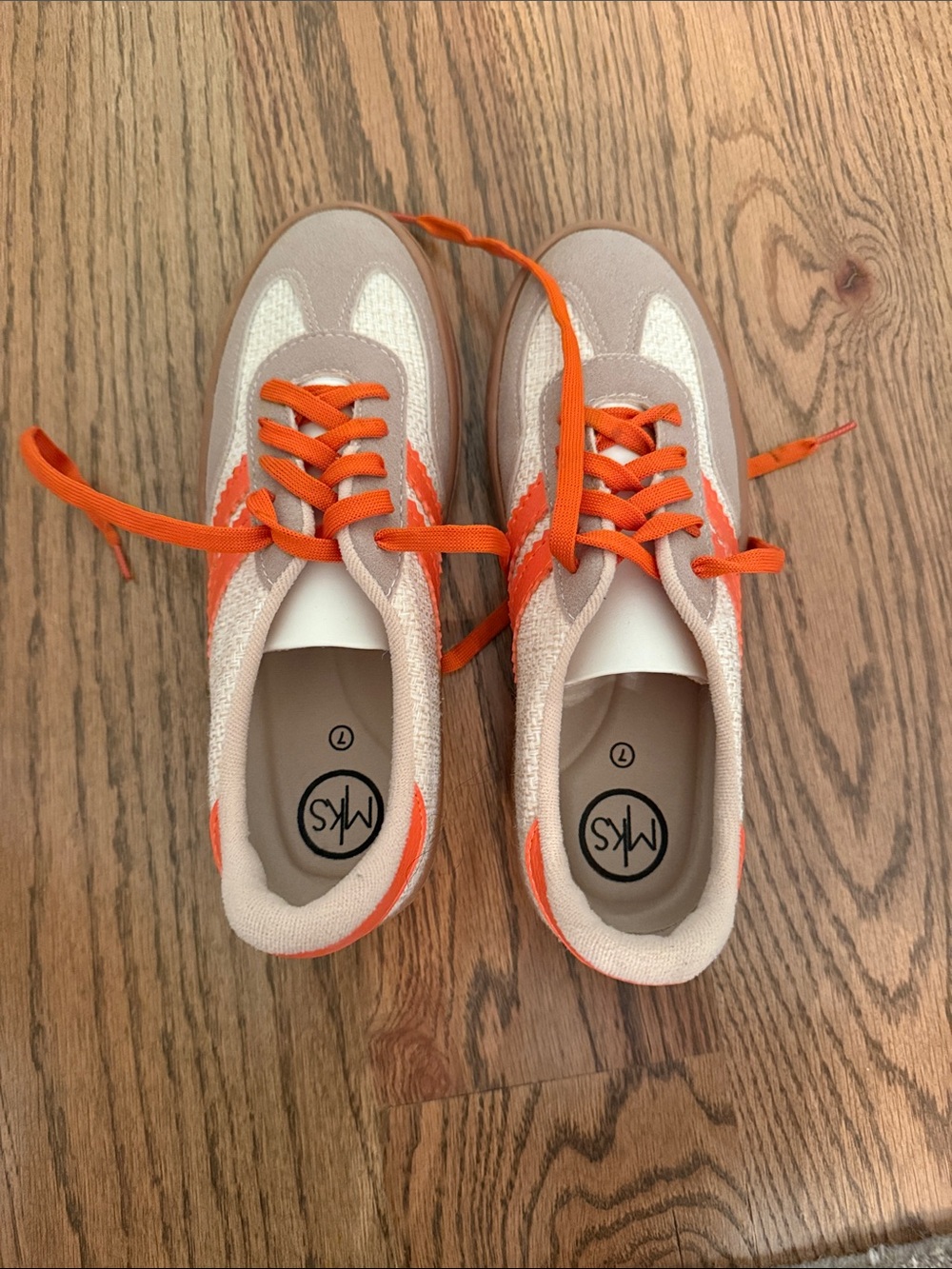 Michael Kors Women Beige & Orange Lace-Up Sneakers